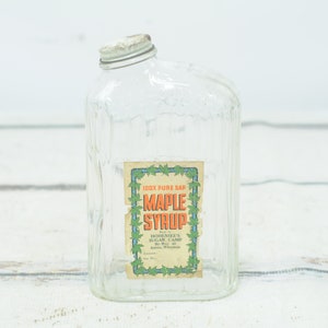 Vintage 8,75 "H Glas Sirupflasche Hohensees Ahornsirup Werbung Retro Küche Retro Diner Style Sirupspender +