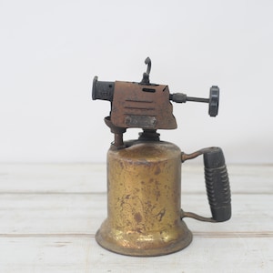 Vintage . Brass Blow Torch Wooden Handle Turner Brassworks Sycamore ILL Holly Farms