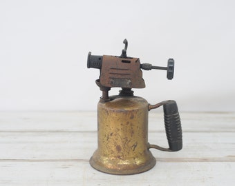 Vintage Brass Blow Torch Wooden Handle Turner Brassworks Sycamore ILL Holly Farms