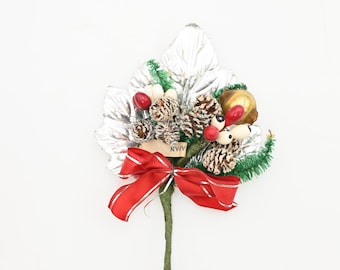 Vintage Christmas Corsage Floral Pic 1950s Pinecone's, Berries, Balls and Foil Leaf Made in Japan