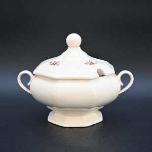 Vintage Soup Tureen White with Small Flowers Pottery Soup Tureen and Lid