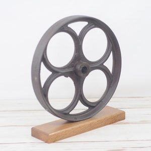 Industrial . Art Piece Industrial Wheel Caster Mounted On Oak Base Bookend Decor Accent Piece +