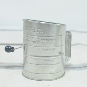 Vintage . 1940s Black Wood and Tin Bromwell&#39;s Flour Sifter Metal Handle and Wood Knob #3