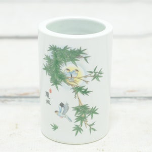 Vintage Vase Japanese Porcelain Hand Painted China Vase Japan Bamboo and Birds