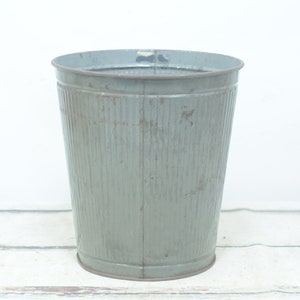 Rare Vintage Wheeling Waste Basket Gray Ribbed School Office Industrial Trash Can