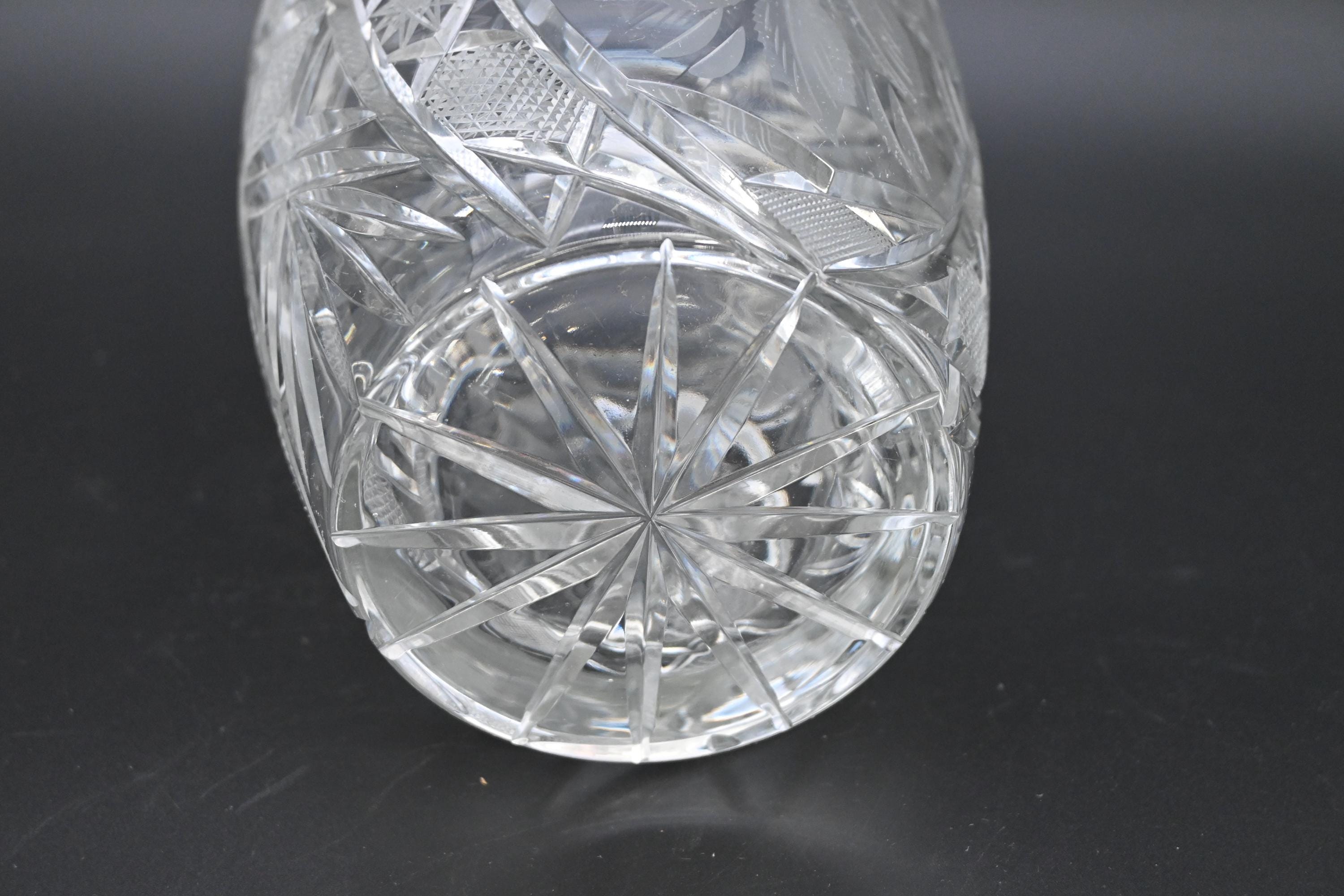 クリスタルガラス 花瓶 エッチング模様 ヴィンテージ リードクリスタル インペルラックス ガラス花瓶