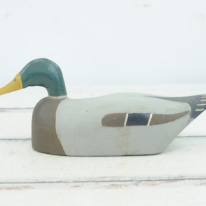 Vintage . Primitive Carved Wood Duck Decoy Hand Carved Painted Wood Male Mallard Figurine Display