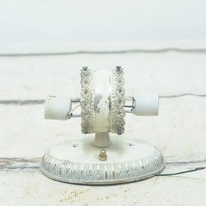 Vintage White Metal Hollywood Regency Double Wall Sconce Original Paint Bathroom Vanity Light