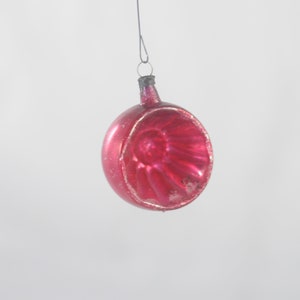Vintage . Christmas Ornament Glass Red Indented Round Christmas Ornament Made In Poland Box 14...