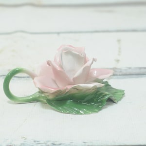 Vintage Capodimonte Pale Pink Rose Candle Holder Sitting On Green Stem VGC Italy