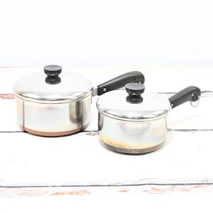 Vintage Copper Bottom  Revere Ware 2 Qt , 1.5 Qt Pans Pots Lids Stainless