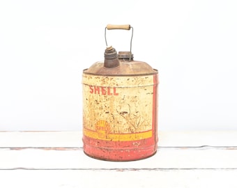 Vintage SHELL Branded Five (5) Gallon Metal Motor Oil Fuel Empty