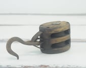 Vintage Small Wooden Double Barn Nautical Pulley Block Tackle Primitive Decor, Farm Decor, Industrial Decor, Rustic Decor