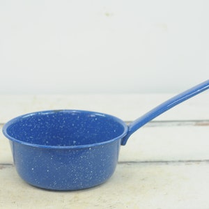 Vintage Graniteware Blue And White Speckle Medium Cooking Pot With Handle Camping Cookware #2