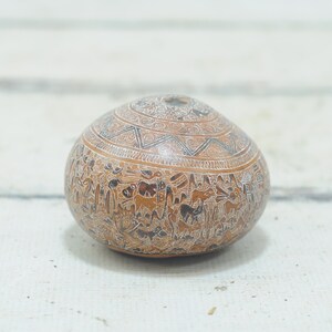 Vintage Intricately Carved Peruvian Folk Art Gourd  Storyteller Rattle Peruvian Alpaca Co?