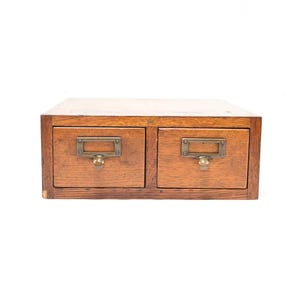 Vintage Globe Wernicke 2 Drawer Box Oak File Card Catalog Dovetailed 3x5 Card