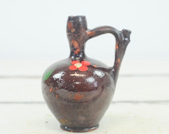 彩色陶器 テラコッタ 二口水差し アンティーク 彩色陶器 テラコッタ 二