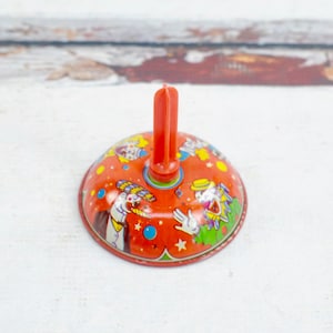 Vintage . Tin Litho Clown Noisemaker Shaker Red Toys Made in USA