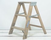 Vintage Werner Brown Wood Ladder Step Ladder Step Stool 22.5 quot H 2 Step Folding Ladder Short Portable Wood Ladder Plant Stand