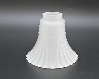 Antique Vintage White Frosted Glass Pendant Light Ribbed And Draped Lamp Shade 2.25&quot;Fitter