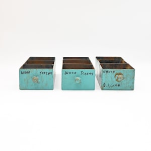 3 Vintage Blue Steel Metal Boxes Industrial Drawers Industrial Parts Bins Industrial Decor +