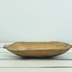 Antique.  19th C Primitive Hand Carved 25.5&quot; Wood Dough Trencher Bowl Folk Art Repaired