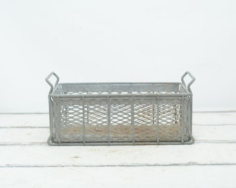 Wire Mesh Basket Industrial Vintage Medium Size Metal industrial Basket Vintage Mesh Basket Steel Decor Industrial Decor 17.25" x 10.25" #5