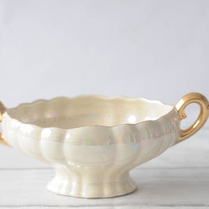 Vintage . Pearl Lusterware Luster Ware Pottery Iridescent W Gold Handles #472