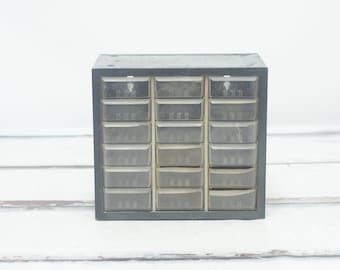 Vintage Parts Drawers Akro-Mils Industrial Parts Bins Metal Storage 18 Drawers Gray Metal Cabinet Original Pamphlet