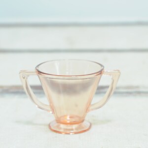 Vintage Pink Glass Sugar Bowl Footed Pink Depression Glass Double Handle Sugar Bowl
