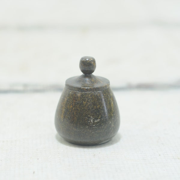 Vintage Small Miniature Tea Jar Caddy Glazed Pottery Small Pot With Lid Salt/Spice Jar #3