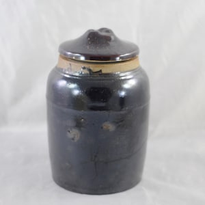 Vintage / Antique Early Salt Glaze Jarra de gres marrón oscuro, butter crock +