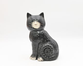 ヴィンテージの黄色と黒のセラミック製猫の置物 - Etsy 日本