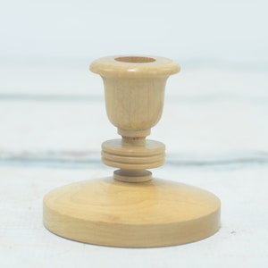 Vintage Turned Wood Taper Candle Holder Carved Wood Natural Wood Color Candle Holder