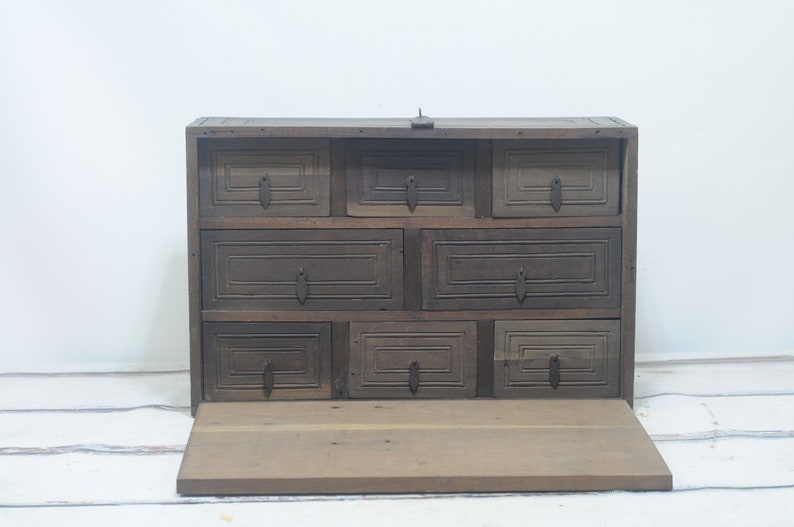 Vintage/Antique Wood Apothecary Cabinet Jewelry Vabinet Wood File Cabinet Wood Drawers image 2