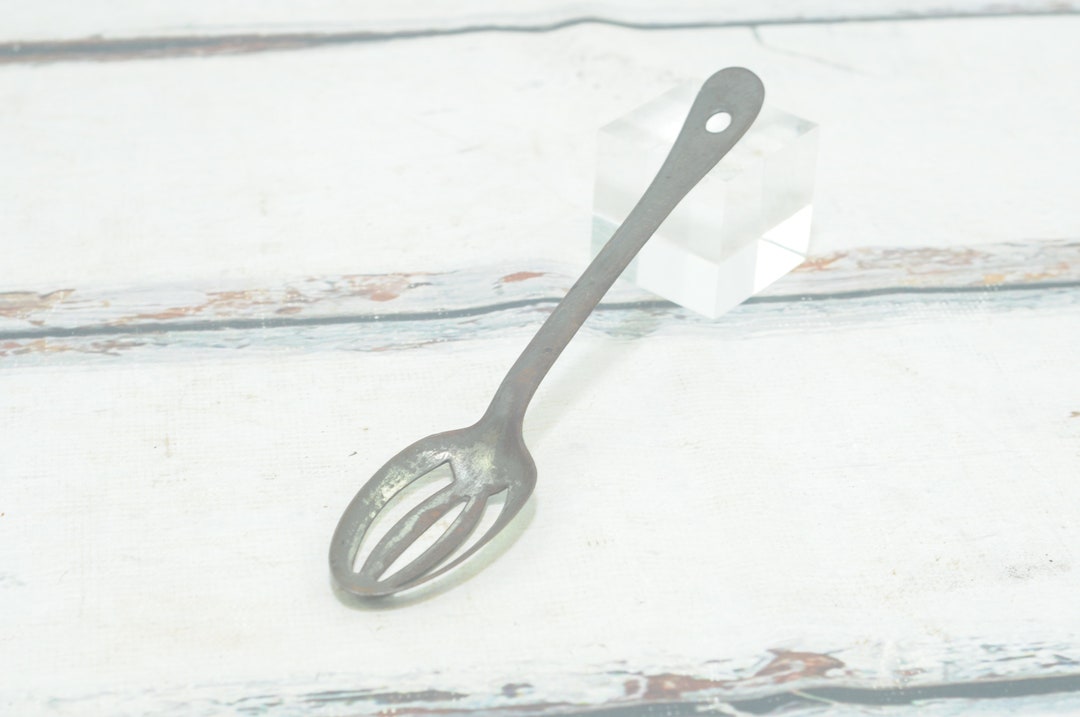 Antique . WB/B Long Serving Slotted Spoon Made in USA Primitive Kitchen