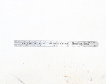 Vintage Metal Pocket Ruler A W Chesterton Co Stoneham Massachusetts Advertising
