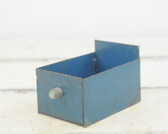 Vintage Blue Steel Metal Box Industrial Drawer Industrial Parts Bin Industrial Decor +