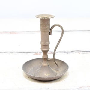 Vintage MCM Brass Chamber Stick Candle Holder With Finger Hold & Drip Tray - India