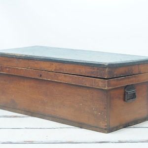 Antique/Vintage . Hand Made Wood Carpenters Chest Iron Hardware Primitive AAFA Folk Art Wood Trunk 36x15.25x13.25H