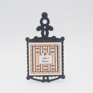 Vintage Black Iron Ceramic Tile &quot;Alice&#39;s Kitchen&quot; Trivet Kitchen Wall Decor Counter Decor