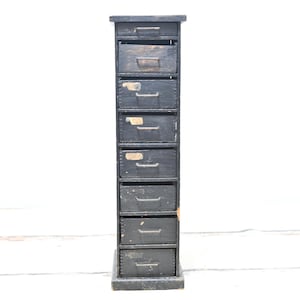 Vintage Primitive Black Wood Apothecary Spice 8 Drawer Wall/Counter Cabinet