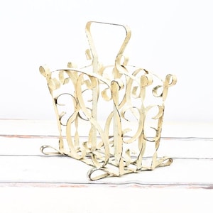 Vintage Magazine Rack Mid Century Modern Metal 50s 60s White Metal