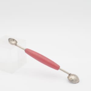 Vintage . A & J Red and Yellow Wood Handled Melon Baller Utensil Kitchen Collectible