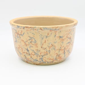 Antique Red Wing Spongeware Mixing Bowl 7” Crock Orange Blue Paneled Stoneware
