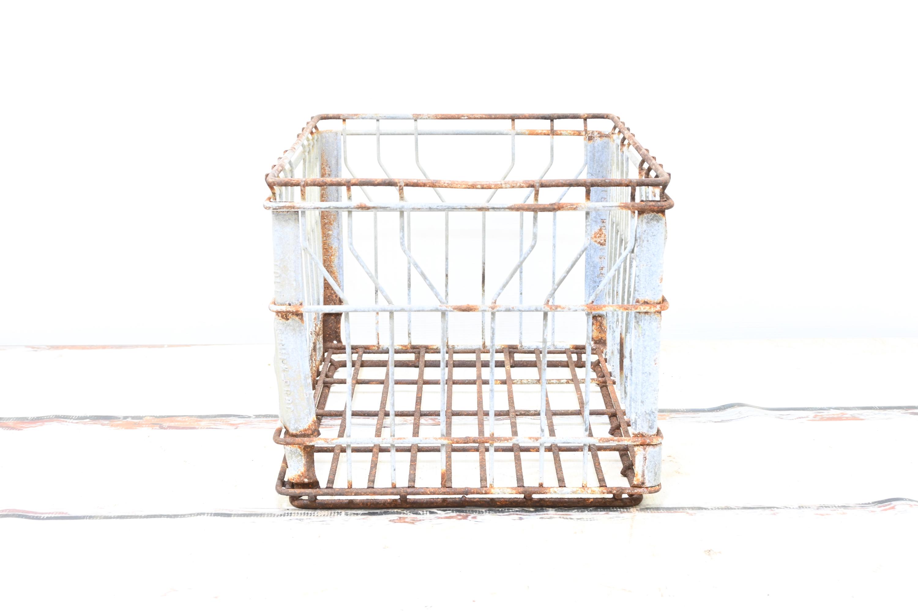 Rare Vintage Wire Milk Crate Toledo Milk Prod. Metal Milk Crate