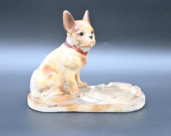 Antique Carnival Colorful Chalkware French Bulldog Chalk Bank