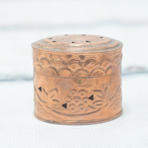 Vintage Embossed and Punched Copper Spice Box Spice Canister Storage Container #2