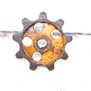 Vintage Yellow Industrial . Iron Wheel Gear Industrial Salvage Fabulous 5.25&quot; 15A6922 Farm Tractor Gear Industrial Art Urban Art  #2