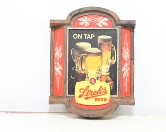 Vintage STROH'S Beer Plastic 3-D Sign Non Illuminated Wall Decor Red and Gold